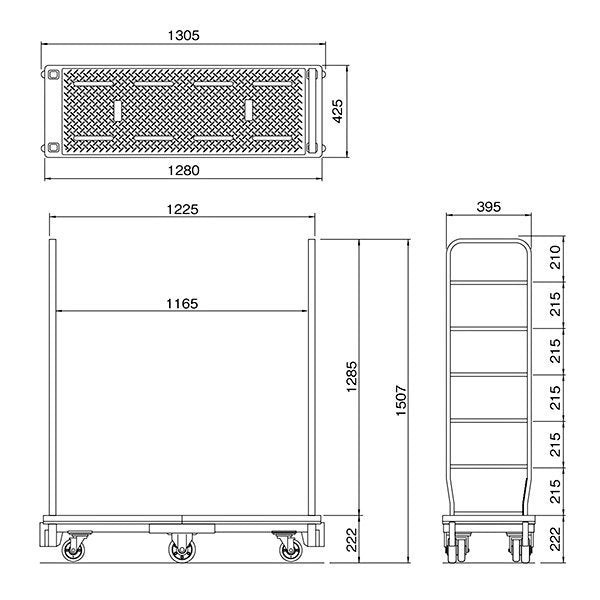 バランスカート 6輪台車 1305W×425D×1507H 耐荷重300KG 両袖付き MJC-6