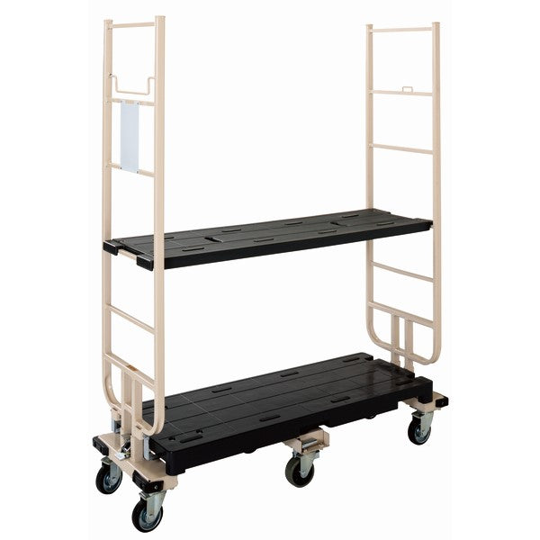 【予約販売・7月入荷予定】六輪台車　スライドカート　耐荷重300kg　両袖付　看板付き　樹脂中間棚２枚付き　1270×425×1600mm　MJB-6-2-K-T2