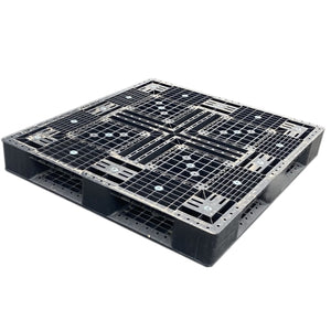 【中古販売】 プラスチックパレット 1200 × 1100 × 150 片面四方仕様 動荷重1000kg 静荷重4000kg ブラック　（P025）