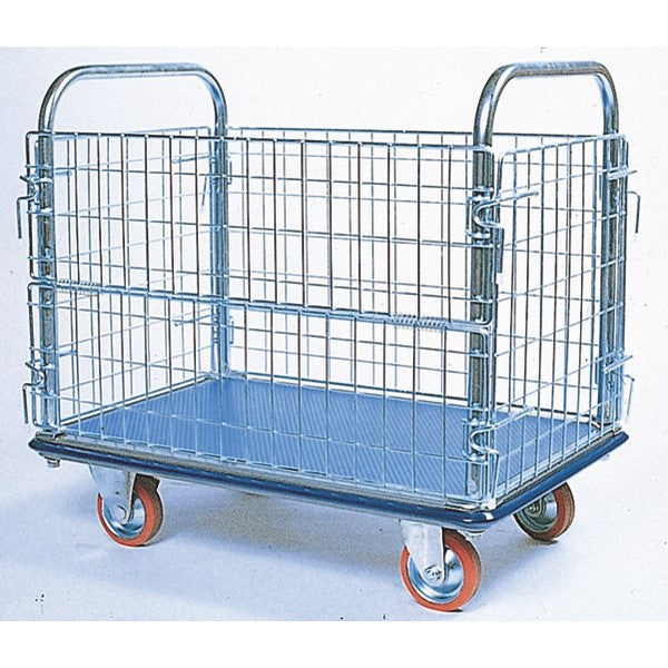 メッキ金網付きスチール台車　左右固定型ハンドル付き　呼称寸法：1200L×750W×900H　耐荷重：500kg　SN-507　エヌケーキャリー【3営業日での出荷】